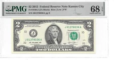2013 KANSAS CITY $2 FRN (JA Block) PMG 68 EPQ SUPERB GEM UNCIRCULATED