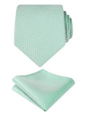 Mens 3.15" Solid Small Check Tie with Pocket Square Set Light Mint