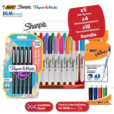 4 Stück Paper Mate Flair Filzstifte, 4x BIC & 18 Stück Sharpie Marker für Schule