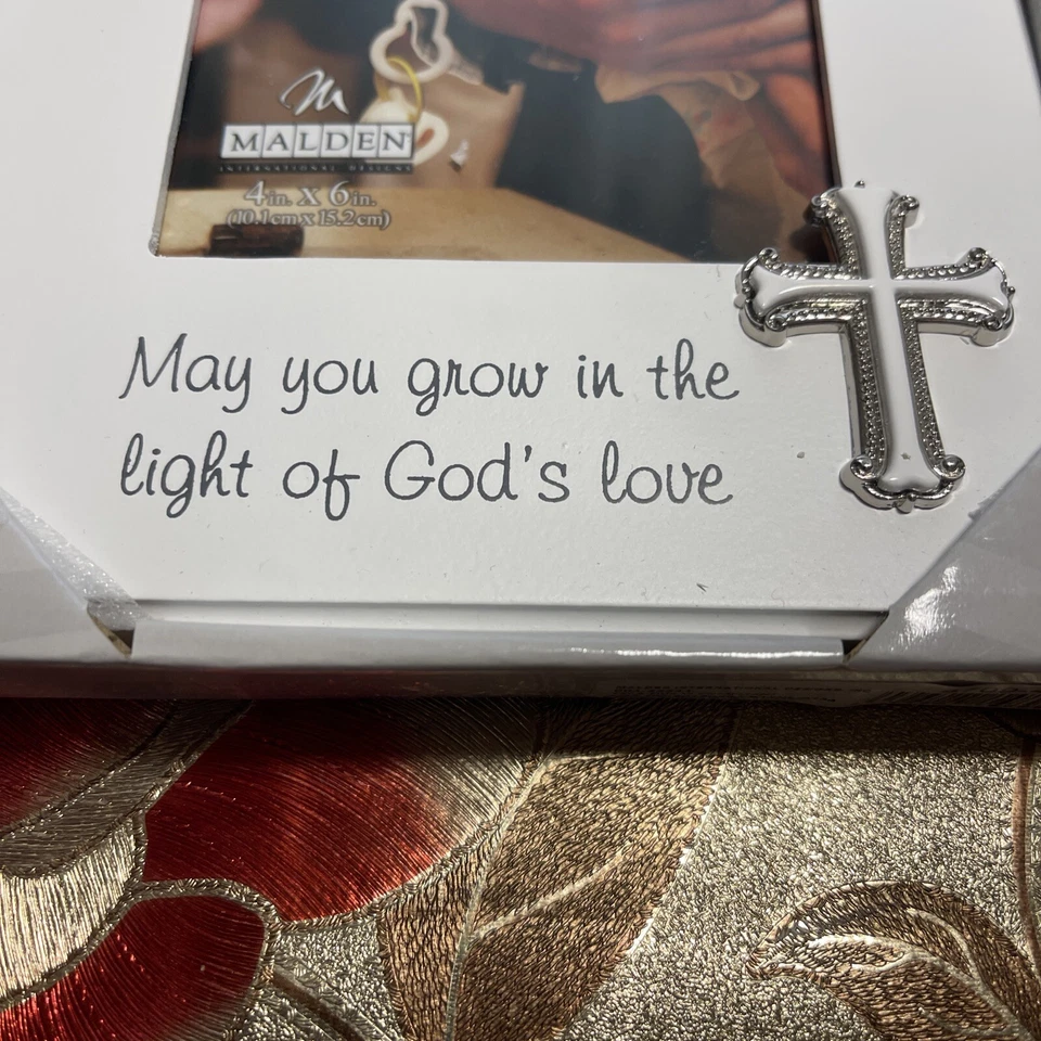 Marco de madera bautismo que crezcas a la luz del amor de Dios 4x6 blanco Foto 2 de 4