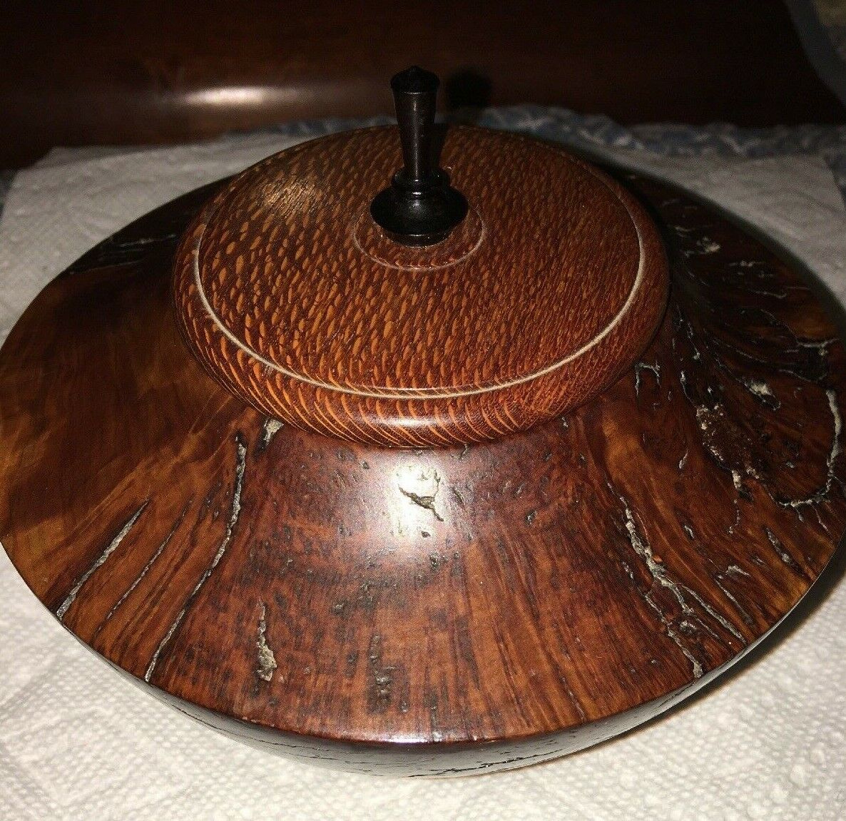 Gorgeous Hand Carved  Burl Mesquite Wood Art Bowl W/Cover SIGNED P.Manzi 10-07 Niska cena sprzedaży