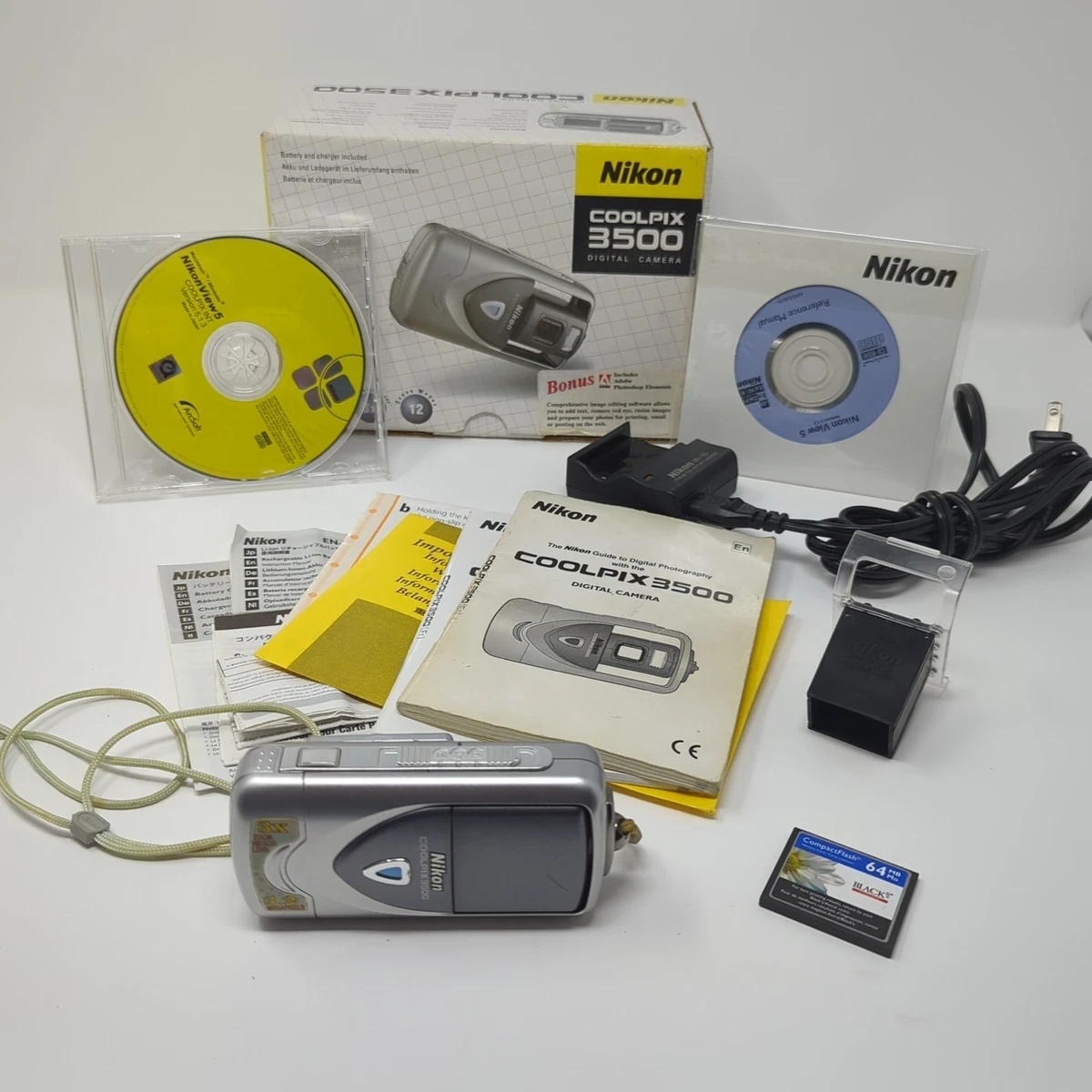 Nikon Coolpix 3500 Silver Digital Camera Rotating Lens E3500 w
