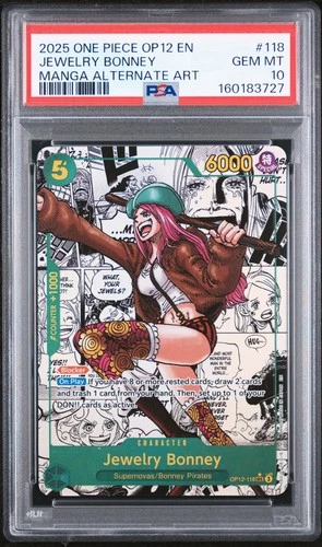 2025 ONE PIECE OP12-LEGACY OF THE MASTER ALT ART #118 JEWELRY BONNEY PSA 10