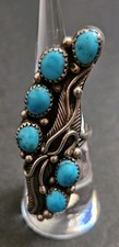 Vintage Zuni Navajo 6 Turquoise Stone Ring Sterling Silver Native American