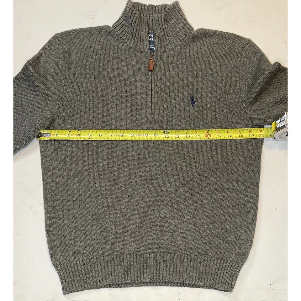 Suéter Polo Ralph Lauren Para Hombre 1/4 Cremallera Cuello Simulado Talla M Gris Algodón Tejido Clásico Foto 4 de 4