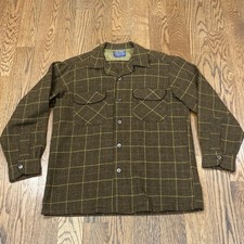Vtg 60s Pendleton Wool Board Shirt M Herringbone Plaid Loop Collar Flap Pockets