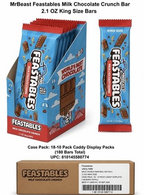 1 Case MR BEAST FEASTABLES MILK CRUNCH KING SIZE 2.1 oz BY THE CASE 180 Bars