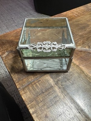Beveled glass and pewter trinket jewelry box