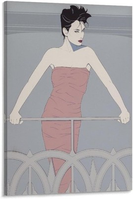 Patrick Nagel Liberty Lady Art Poster 80s Minimalist Aesthetic Satin Wall Decor