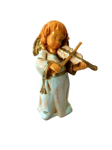 Vtg Fontanini Angel Musician Playing Violin!  SMALLER!  3" TALL!  BLUE ROBE!