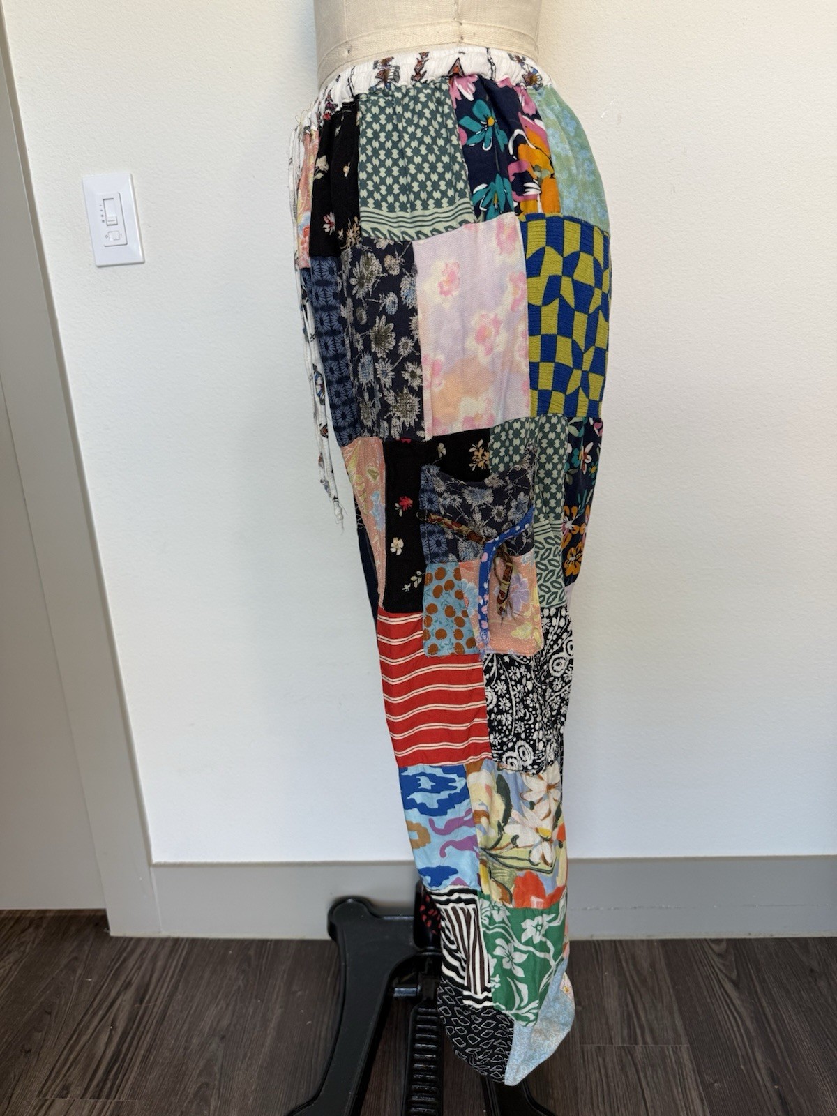 Boho Patchwork Drawstring Pants Multicolor Cotton… - image 3