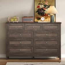 Wood Rustic Storage Dresser W 9 Drawers Silver Handle