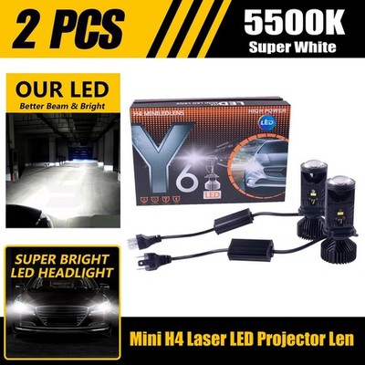 2PCS Mini H4 Laser LED Projector Hyperboloid Len 30000LM Headlight 5500K White