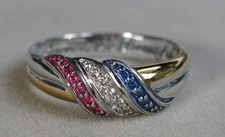 Sterling Silver Red White Blue America The Beautiful Ring 4.3g Size 10 BGE #B134