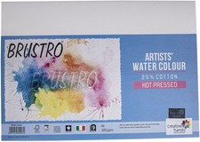 Brustro Artists Watercolour Paper, 300 GSM, A4-25 Cotton Hot Pressed, 9 Sheets