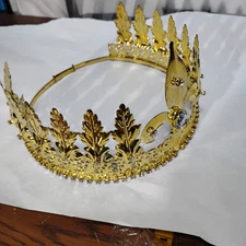  King Gold Metal Crown Austrian Rhinestone Imperial Medieval Fleur De Lis Oz