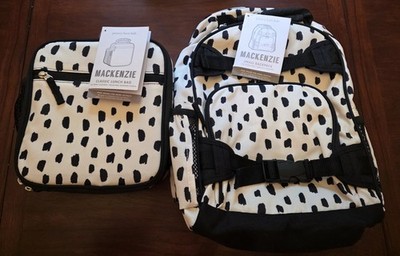 NWT Pottery Barn Kids Set Backpack & Lunch Bag Black White Brushstroke Dot