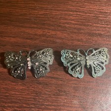 Vintage Hair Clip Accessory Metal w/ Butterfly Flowers Faux Stone Pink  Blue 2