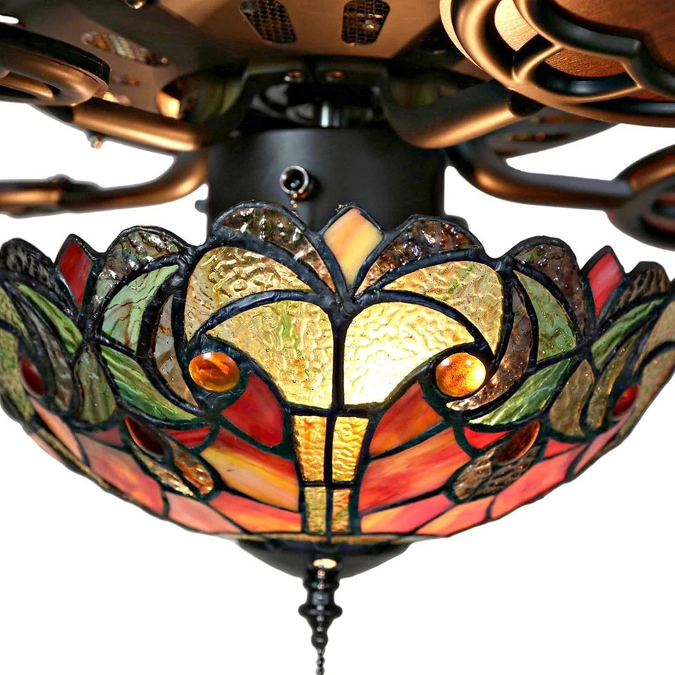 52 Inch LED Stained Glass Ceiling Fan - Double-Lit Ceiling Fans With Lights a... - Image 2 of 4