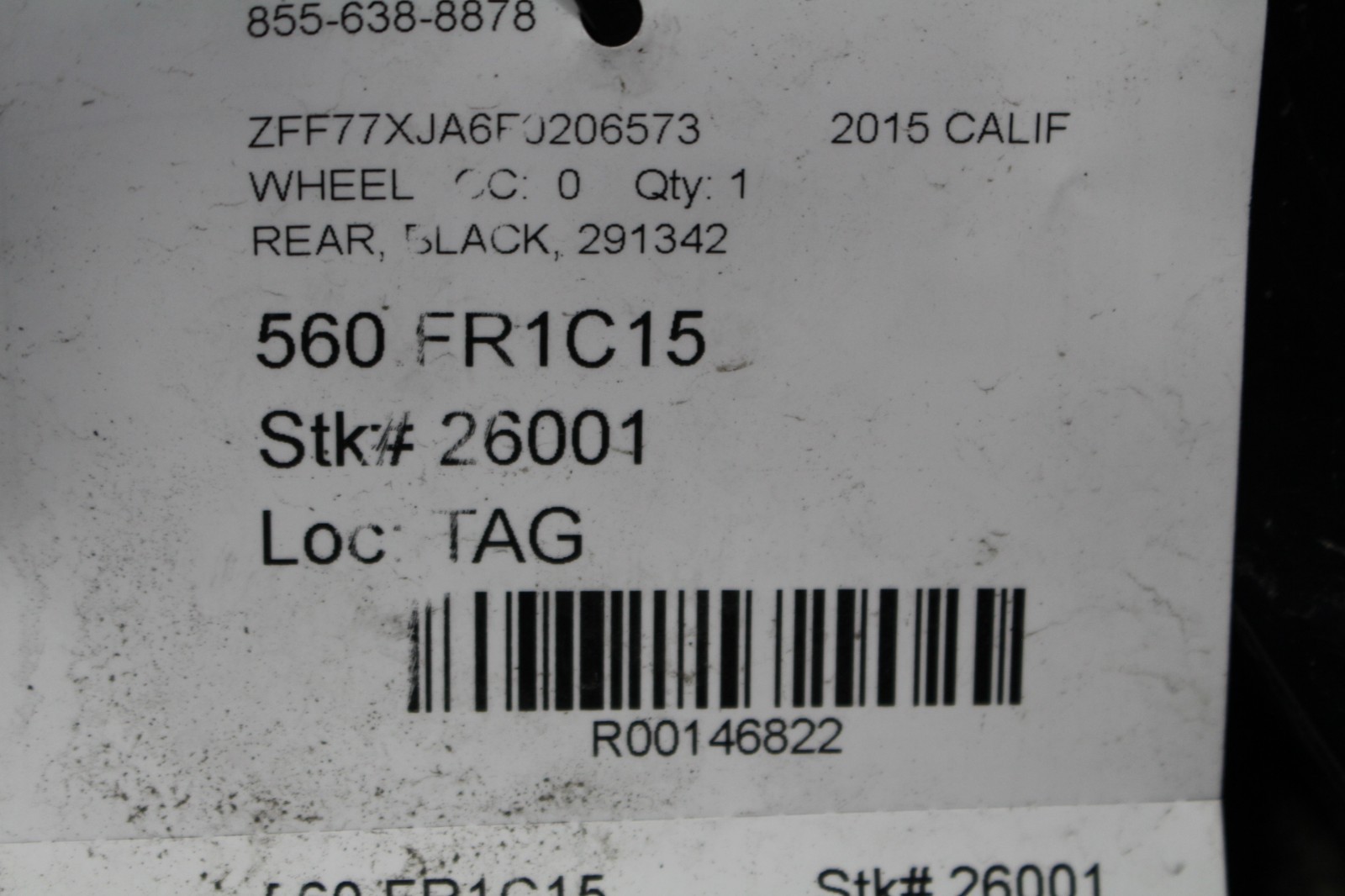 Ferrari California T, Rear Wheel, Scuffed, Used, P/N 291342