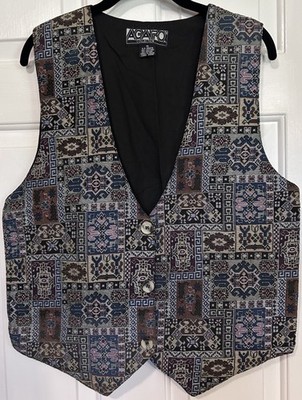 Vtg 90 s Agapo Tapestry Vest Geometric Aztec Art To Wear Southwestern Western