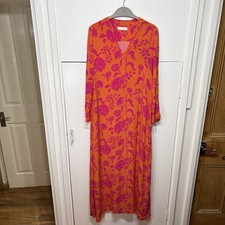 Rae Feather Maxi Dress Orange Pink Floral Long Sleeve V Neck Size Small