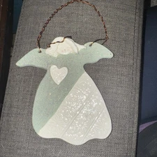 Carol Jones Ceramic Angel Christmas Ornament Wall Hanging Copper Halo 2002