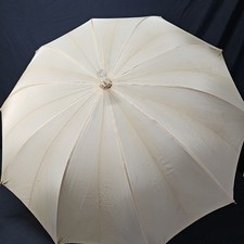 White Beige Vintage Umbrella Oversized Clear Crook Handle Lucite 