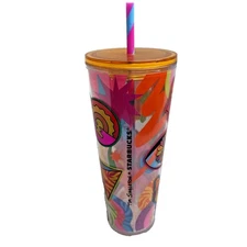 Starbucks + Tim Singleton Peace Rainbow Pride Cold Cup Tumbler 24 oz EUC-
