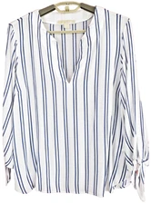 MICHAEL KORS Women's Lightweight Viscose Blouse 3/4 Sleeve Striped Blue White PM