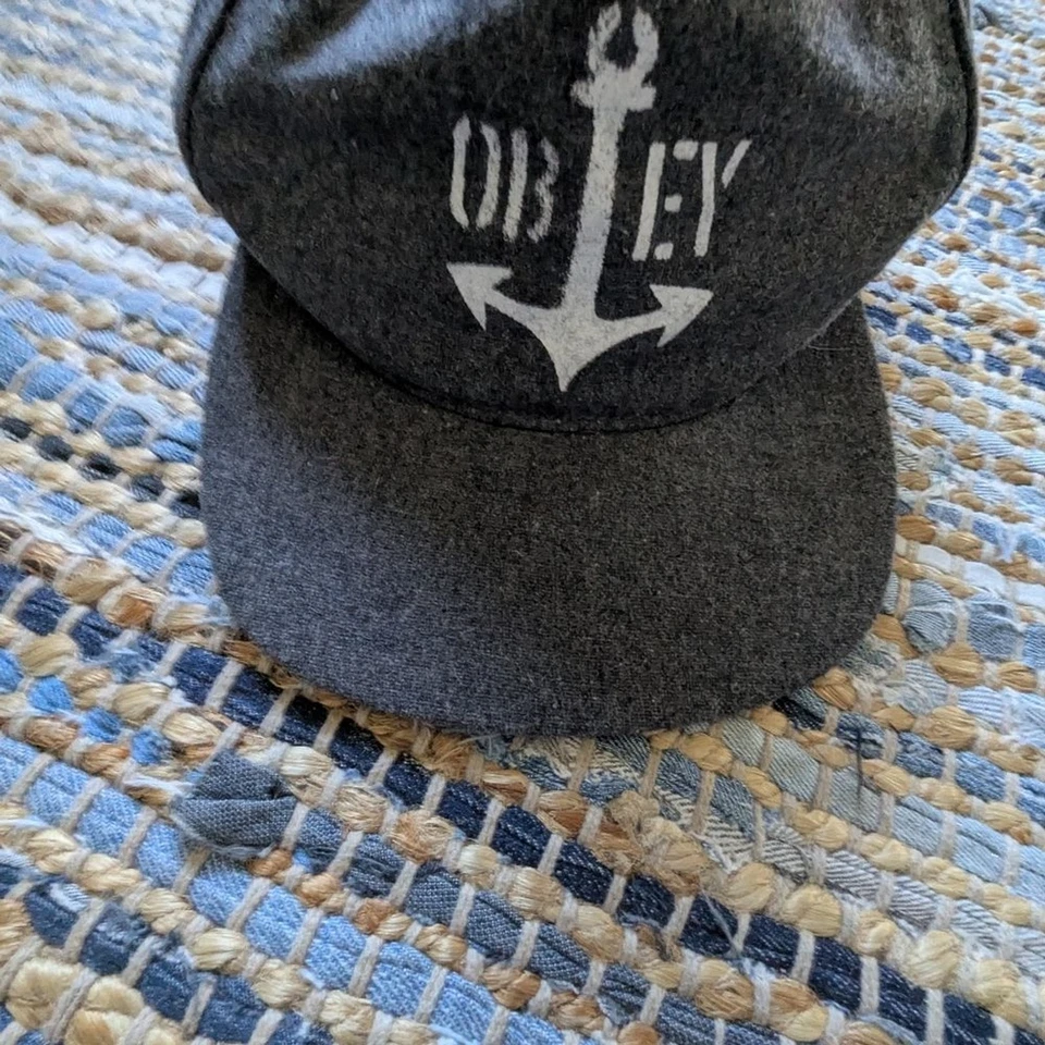 Chapéu Snapback Obey Mescla de Lã Logotipo Âncora Aba Marrom Cinza Streetwear Skatercore - Imagem 3 de 4
