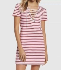 T By Talbots Women's Dress Striped Nautical Tie Athleisure Pink/White Size Med