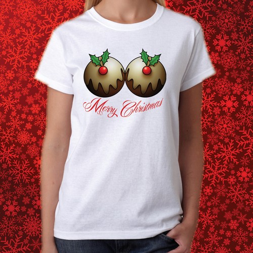Christmas Pudding Boobs T Shirt - Mens 