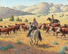 Hereford Roundup Cattle Cowboys By Arthur Sarnoff Quality Print - Frame Me