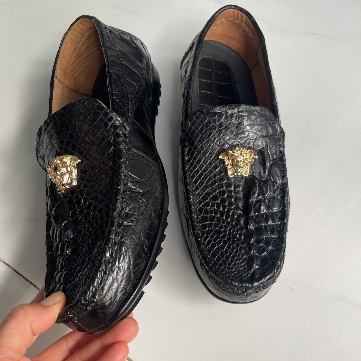 US 13 BLACK 100% Genuine,Real EXOTIC Leather Skin Men