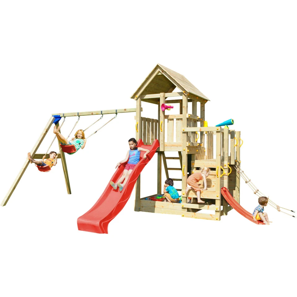 BLUE RABBIT Spielturm PENTHOUSE Rutsche Babyrutsche Kletternetz Doppelschaukel Spielhaus