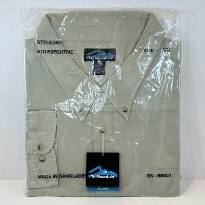 Tri Mountain Long Sleeve Men Shirt Button Up Collared Size 6XL KHAKI Executive