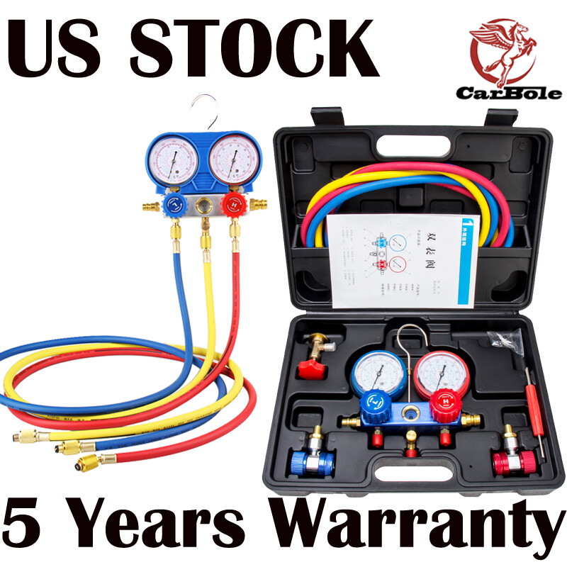 Carbole Professional 3-Way AC Manifold Gauge Set With Hoses – HVAC Tool Kit For Vacuum & Pressure Testing
