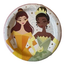 Disney Princess Tiana and Belle Birthday Party Paper Plates 8 Count 6.75 Inches