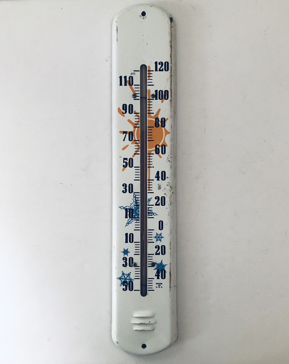 Vintage Retro Metal Thermometer With Sun And Snowflake