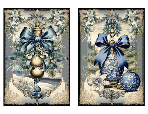 Blue Victorian Christmas Designer MULTI-SIZE SET Cotton Fabric Quilt Blocks - Picture 6 of 17