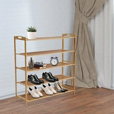 5 Layers Natural Wood Bamboo Shelf Entryway Storage Shoe Rack Home Furniture