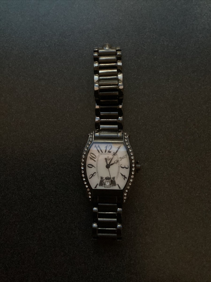 Juicy Couture Silver and Black Watch with Rhinestones Black label Silver juicy couture watch with rainbow... | Depop main image 4