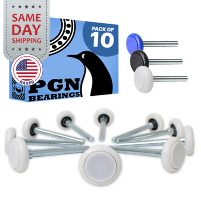 (10) White Garage Door Rollers Replacement (2'' Nylon Wheels / 4'' Stem + Cap)