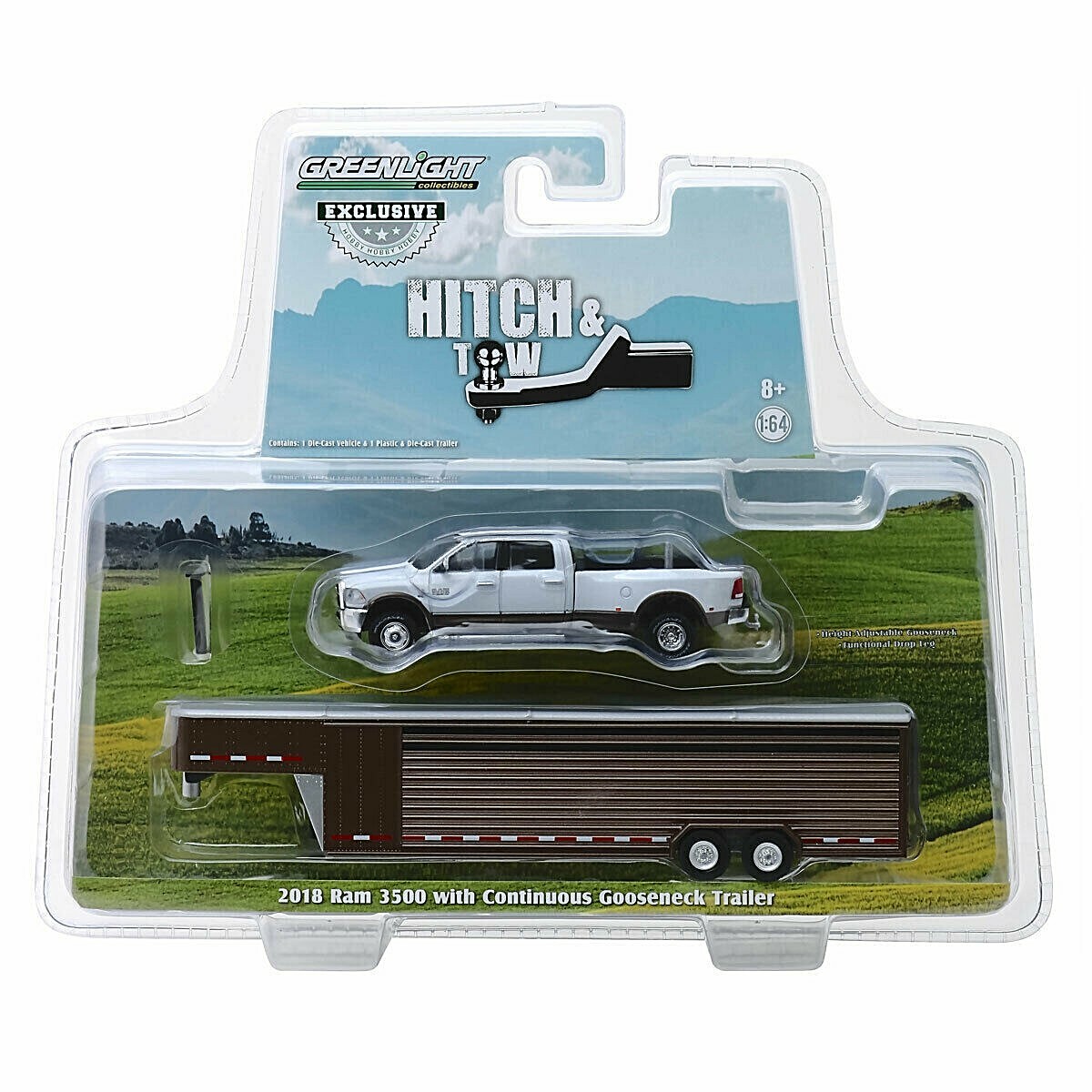 1:64 GreenLight WHITE 2018 RAM 3500 Dually Pickup LIVESTOCK