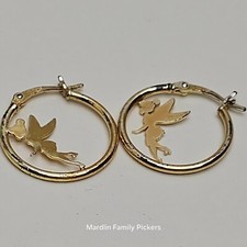 Vintage Disney Tinkerbell Hoop Earrings Gold Tone 925 Sterling Silver SJM