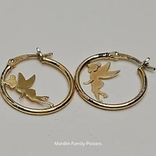 Vintage Disney Tinkerbell Hoop Earrings Gold Tone 925 Sterling Silver SJM