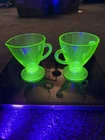 Depression Era Uranium Glass Sugar and Creamer Set; Art Deco Style