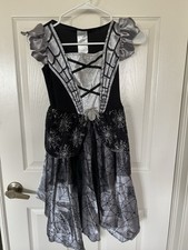 Spider Webs Witch Costume Black Silver Glitter Dress Up Child Size 7/8 with HAT