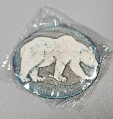 Raku Spirit Bear Medallion I AM STRONG Pocket Stone 1-3/4'' X 1-1/2''  NEW  OOAK